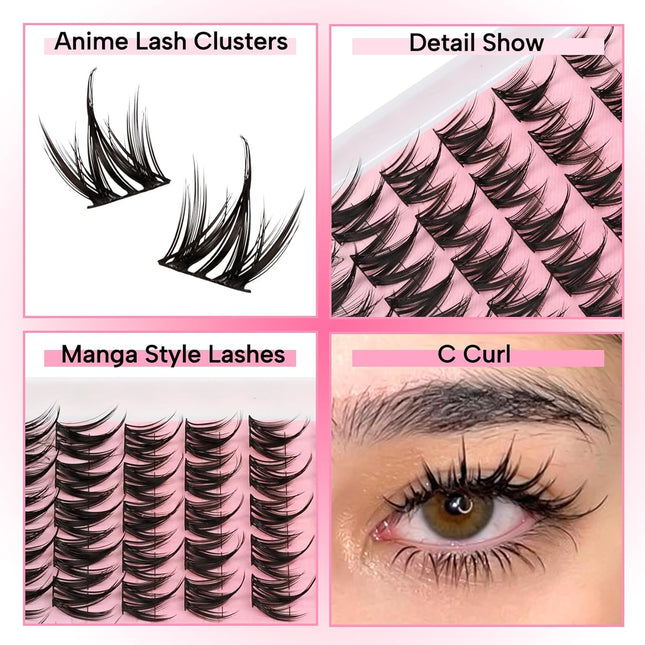 Lash Clusters Manga Eyelash Clusters Spiky Cluster Eyelash Extensions 80Pcs C Cu