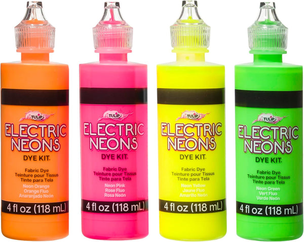 Tulip Electric Neons Tie-Dye Kit, Party Activity, Black Light Reactive Fabric Dye, Pre-mixed Green, Yellow, Orange, Pink, Easy Application &