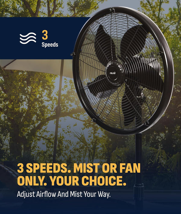 Newair Outdoor Patio Misting Fan | 2-In-1 Outdoor Deck & Mister Fan | 5 Gentle Mist Nozzles | outside Cooling Fan with 600 Square Foot Effective