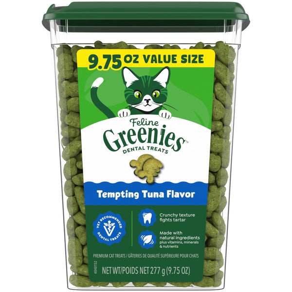Greenies Feline Natural Dental Cat Treats, Tempting Tuna Flavor, 9.75 oz | veterinarian-recommended, 36% less tartar in 28 days, cleans to