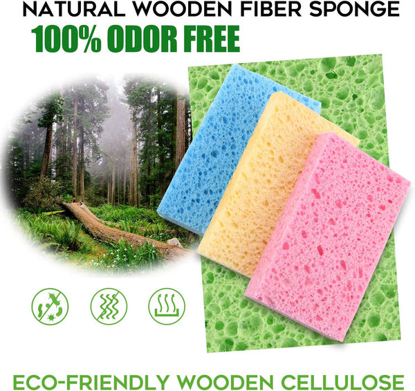 PANYEE Cleaning Scrub Colored Sponge,Non-Scratch Kitchen Cellulose Dishwashing Sponge,16Pack Biodegradable Natural Sponge 16 Count (Pack of 1)