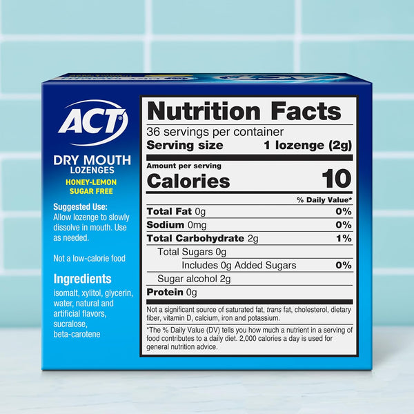 ACT Dry Mouth Moisturizing Gum With Xylitol, Soothes, Moisturizes & Freshens, Honey-Lemon, Value Size, 36 ct. 36 Count