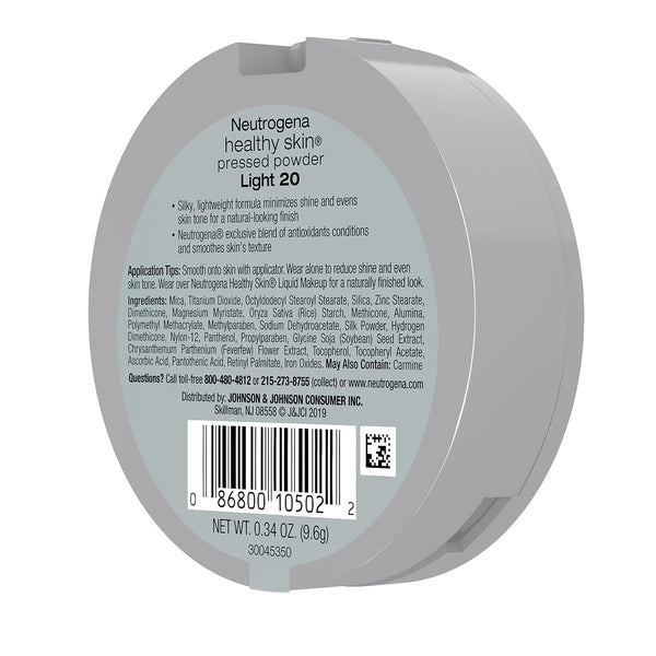 Neutrogena Healthy Skin Pressed Makeup Powder Compact with Antioxidants & Pro Vitamin B5, Evens Tone, Minimizes Shine & Conditions, Light 20,.34 oz