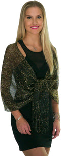 ShineGlitz Shawls and Wraps for Evening Dresses, Metallic Glitter Shawls for Women, Sparkling Wedding Giving Shawl Gift Black/Gold