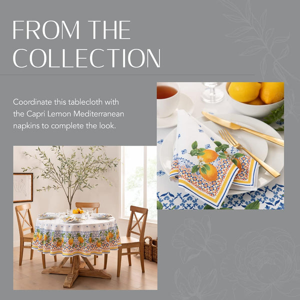 Threadmade Capri Lemon Double Border Tablecloth, Multicolor - 60" W x 84" L Multi Color 84" x 60" (Rectangular)