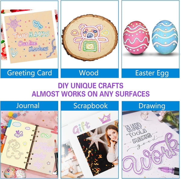 Glitter Markers Outline Glitter Pens: 12 Shimmer Metallic Tween Teen Girl Gifts Trendy Stuff 4-16 Year Old,Arts Crafts Kids Ages 8-12,Art Supplies