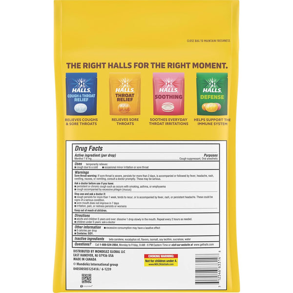 HALLS Cough & Throat Relief Honey Lemon Sugar Free Cough Drops, 180 ct | No Synthetic Dyes, Bulk Pack Honey-Lemon 180 Count (Pack of 1)