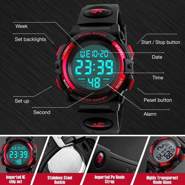cofuo Kids Digital Watch for Boys Girls, Boys Watches Ages 3-17,Sport Outdoor Watch for Kid, 50M Waterproof Analog Multifunctional Chronograph LED
