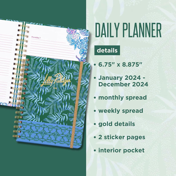 Lilly Pulitzer Large Daily Planner January 2025 - December 2025, Weekly Agenda & Monthly Calendar, Stickers, Pockets, & Spiral Binding (It'S a