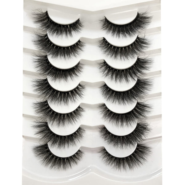 Pooplunch False Eyelashes Cat Eye Wispy Extensions Faux Mink Lashes Pack Short Natural Volume Fake Eyelash Strips 7 Pairs Pack Cat-Eye|9-15MM