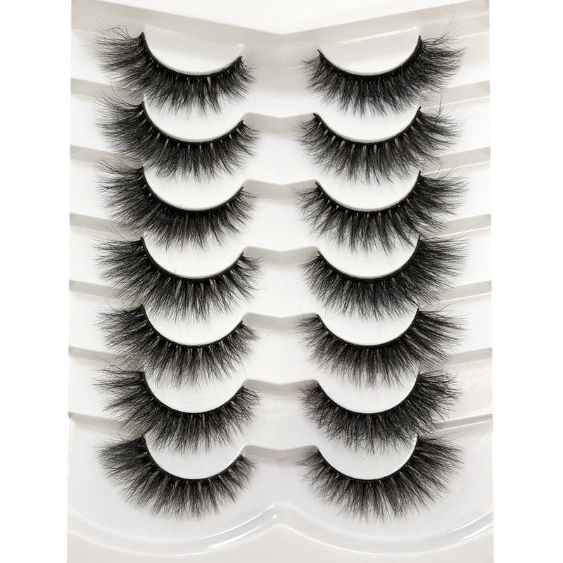 Pooplunch False Eyelashes Cat Eye Wispy Extensions Faux Mink Lashes Pack Short Natural Volume Fake Eyelash Strips 7 Pairs Pack Cat-Eye|9-15MM