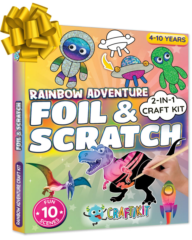 Craftikit ® Rainbow Adventure Foil Art & Scratch Art for Kids- 2-In-1 Arts and C