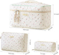 HBselect Quilted Makeup Bag, 3PCS Cotton Large Travel Makeup Bag, Cute Floral Coquette Make up Bag Cosmetic Bag Toiletry Bag for Women Girls
