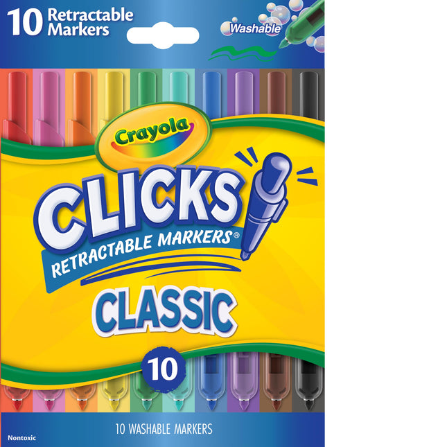 Crayola Clicks Retractable Tip Markers (10Ct), Easter Basket Essentials, Cone Tip, Washable Art Marker Set for Kids, Lon