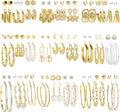 54 Pairs Gold Hoop Earrings Set for Women Multipack, Boho Fashion Statement Stud Hoop Earrings Pack with Pearl Butterfly Shaped Assorted Small Big