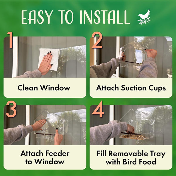Window Bird Feeder with Strong Suction Cups, Clear Window Feeders for Outside - Transparent Bird House, Balcony Glass Mount, Acrylic Cat, Kids &