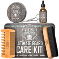 Viking Revolution Beard Care Kit for Men - Kit Includes 100% Boar Beard Brush, Wooden Comb, Beard Balm, Beard Oil, Beard & Mustache Scissors in a