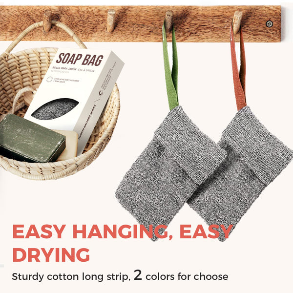 ZOMCHI Soap Saver Bags for Bar Soap, 2 Pack, Deep Texture Grey | Nylon Mesh Helps Create Rich Lather, Hanging Loop, Quick Drying Design, Roomy