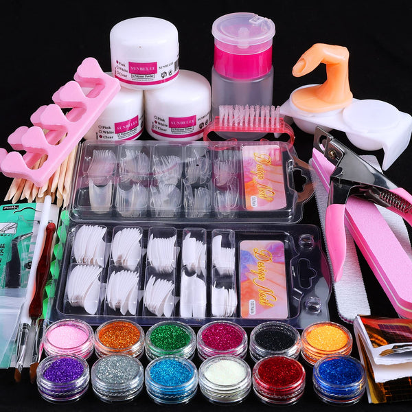 Nail Kit Set Professional Acrylic with Everything, 12 Glitter Acrylic Powder Kit Nails Art Tips Decoration, DIY Gifts for Women Nail Art Tool and