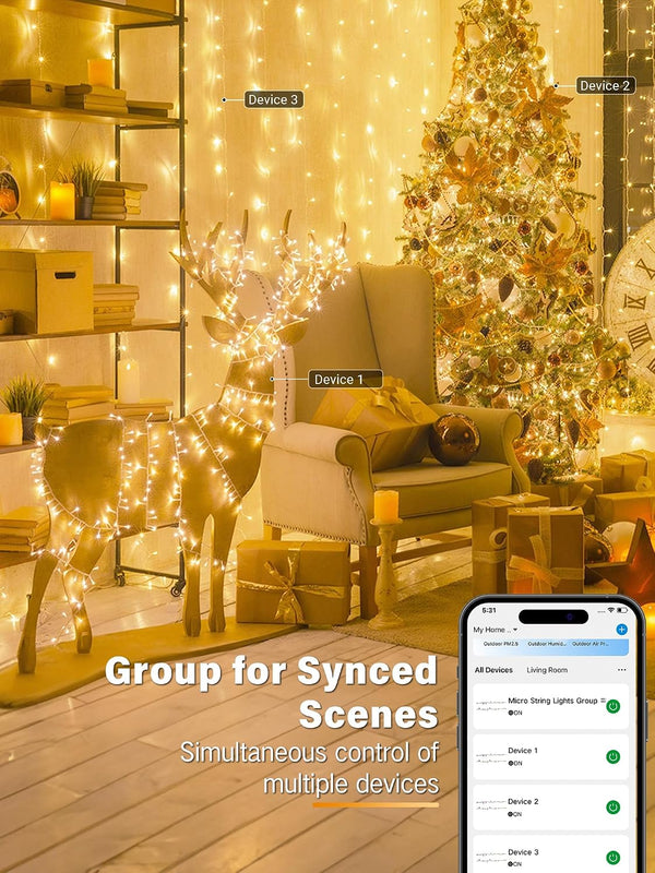 BrizLabs Smart Christmas Lights, 115FT 300 LED Color Changing String Lights | Warm White & Multicolor Fairy Lights; App & Voice Control WiFi Mini