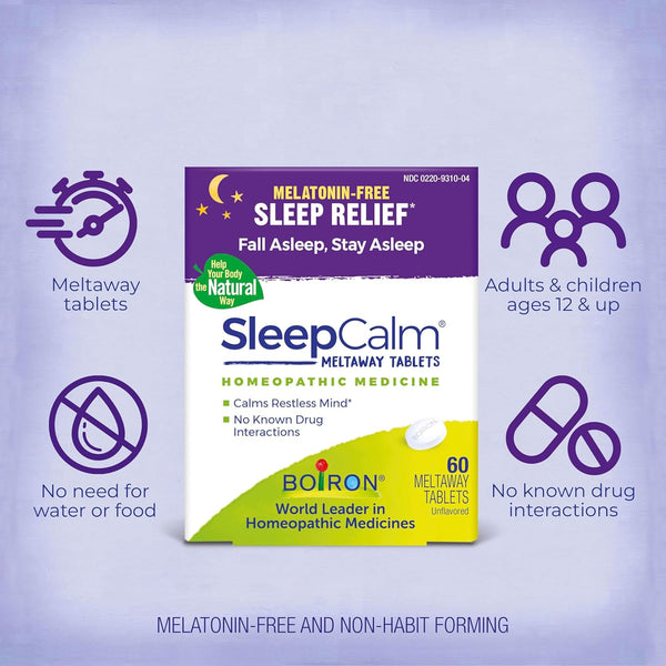 Boiron Sleepcalm Sleep Aid for Deep, Relaxing, Restful Nighttime Sleep - Melatonin-Free and Non Habit-Forming - 60 Count