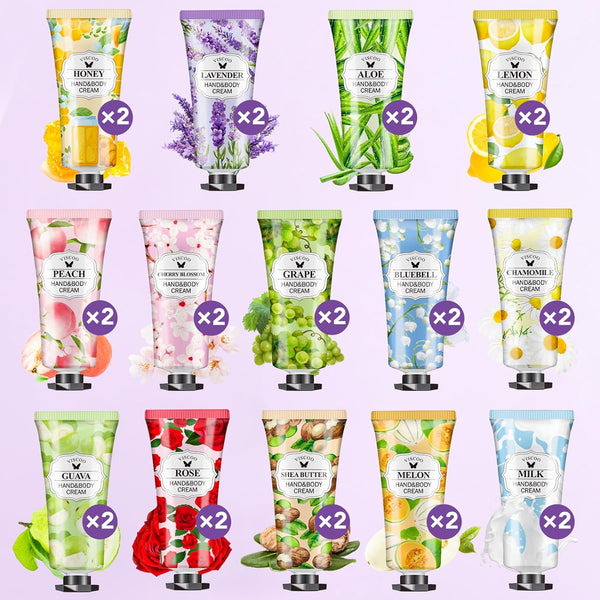 VISCOO 28 Pack Hand Cream Gifts Set for Women, Teacher Appreciation Gift / Graduation Gifts, Moisturizing Mini Hand Lotion Travel Size for Dry