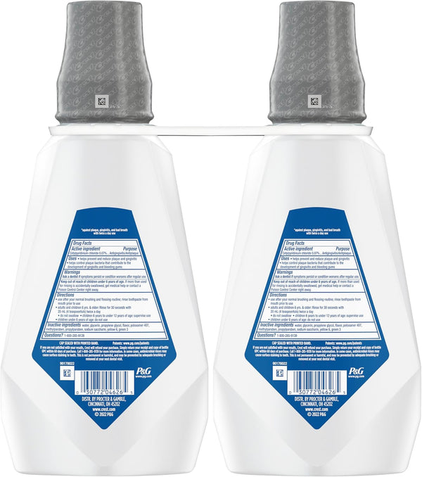 Crest Pro-Health Gum Care Mouthwash, Antibacterial, 1L, 2 Pack, Anti gingivitis, Alcohol Free Mouth Rinse, Bad Breath Treatment, Fluoride Rinse