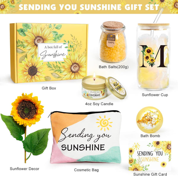 Sunflower Initial Gifts, Get Well Soon Gifts, Self Care Spa Birthday Gifts for Women Monogrammed Gifts, Sunshine Gift Baskets, Personalized Gifts, M