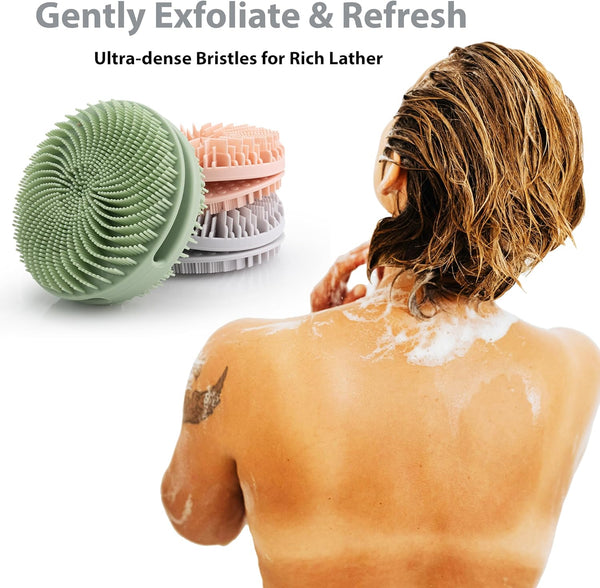 MtBoi 2 Pack Silicone Exfoliating Body Scrubber, Silicone Body Brush, Soft Silicone Loofah for Sensitive Skin, Shower Head Massager, Easy to