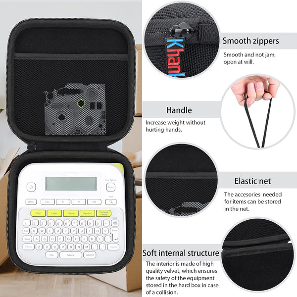khanka Hard Case for Brother P-Touch PT-D210 PTD220 Home/Office,Black | EVA Hard Shell, Mesh Pocket Accessory Storage, Impact Resistant