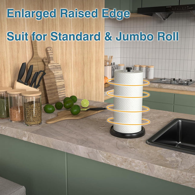 Paper Towel Holder Countertop, One-Handed Tear, Stainless Steel, Weighted Base, Black, Paper Towel Roll Holder Stand wit