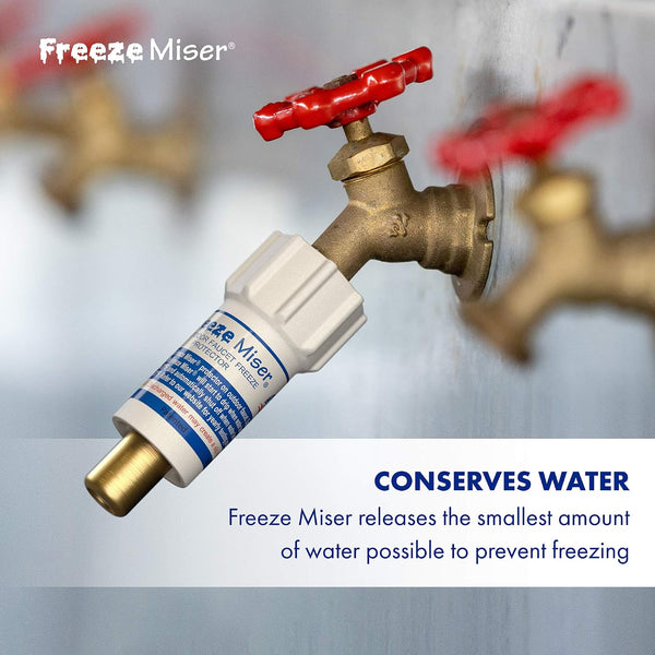 Freeze Miser Outdoor Faucet & Spigot Freeze Protection – Patented Valve Shield, Activates at Water Temperature Below 37°F/3°C – Durable Winter