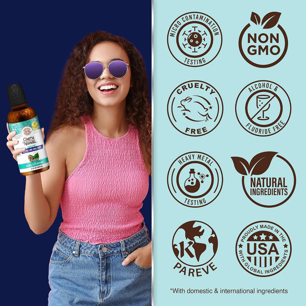 GuruNanda Farmed Mint Oil Pulling Mouthwash for Complete Oral Hygiene, 7 Essential Oils & Vitamins for Happy Teeth & Gums & Fresh Breath,