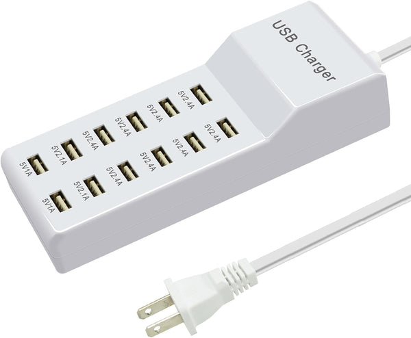 USB Charging Station with 12 Port Power Strip Fast Charging Hub for Multiple Devices Compatible with Cell Phones Tablets Laptops (12 USB Ports)