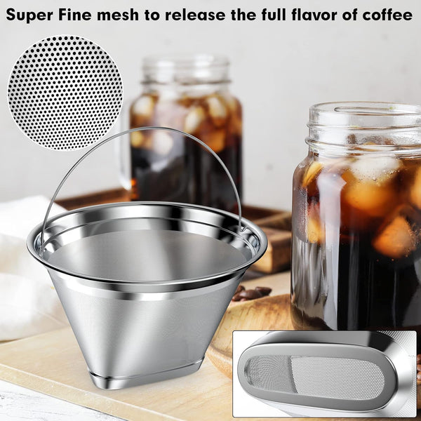 Stainless Steel Reusable Coffee Filter Compatible with Ninja Coffee Maker, 4 Cone Coffee Filters Coffee Basket, Permanent Coffee filters fit for