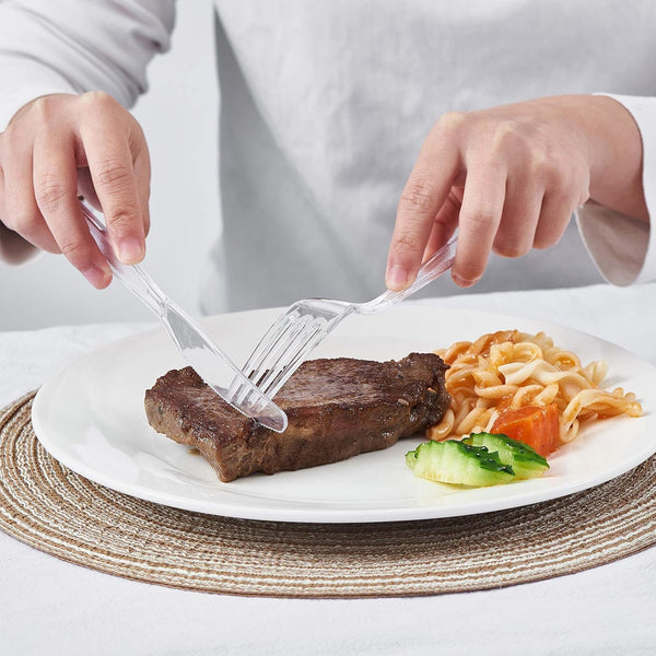 Cutlery Set Plastic Utensils Clear Forks Spoons Knives Disposable Silverware Heavyweight [300 Combo Box] combo clear