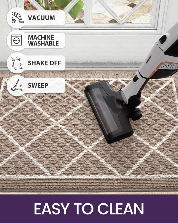DEXI Front Door Mat Indoor Entryway 17x30 Inside Entrance Doormat Beige | Non Slip Low Profile Thin Absorbent Washable Entry Mats for House Floor,