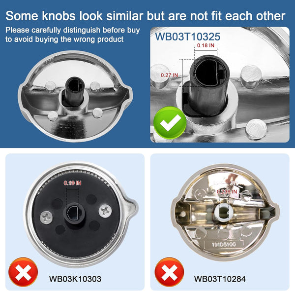 Fetechmate WB03T10325 Heavy Metal Knobs Compatible with G.E Cooktop Burner Stove Knob Replace WB03T10325 2691864 PS3510510 (5 Pack)