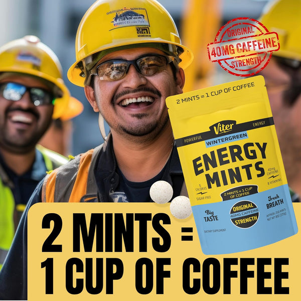 Viter Energy Caffeinated Mints 40Mg Caffeine, B Vitamins, Sugar Free. (Wintergreen, 20Pcs, 6 Pack)