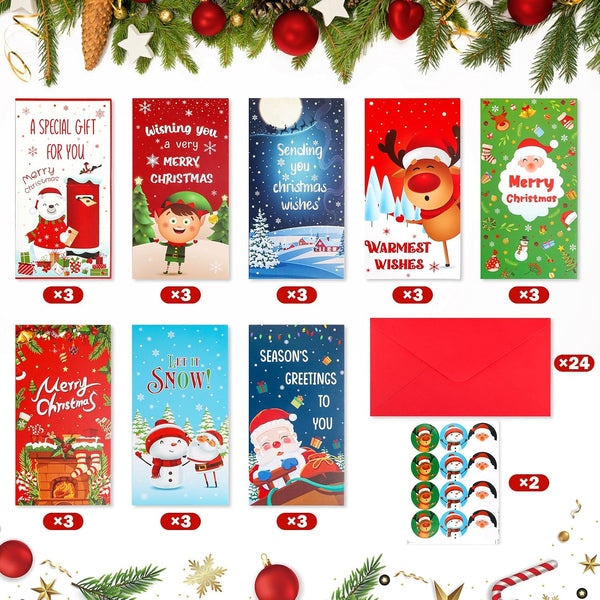 24 Pack Christmas Money Holders for Cash Christmas Money Holder for Cash Gifts with Envelopes for Cash Xmas Decoration, Holiday, and New Year Cash