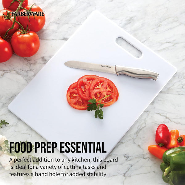 FARBERWARE Large Cutting Board, Dishwasher- Safe Plastic Chopping Board for Kitchen with Easy Grip Handle, 11in by 14in, White 11"L x 14"W Cutting