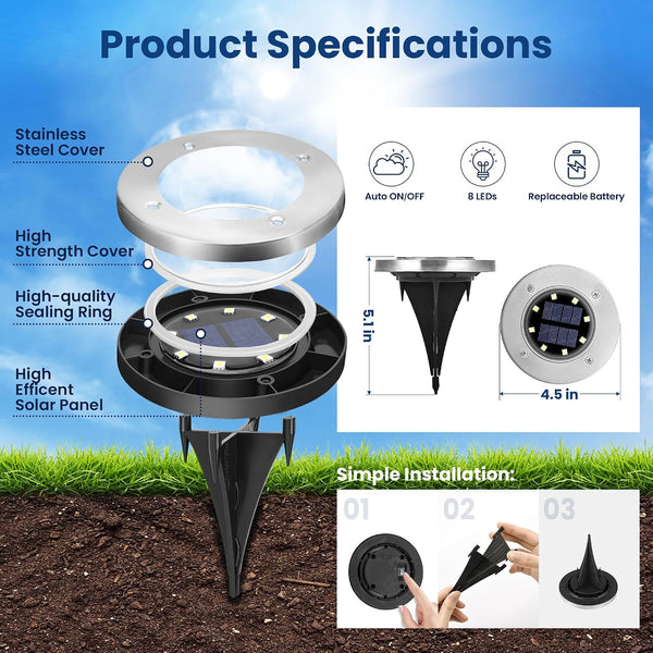GIGALUMI Solar Ground Lights - No-Drill Fence Lighting Solution, Waterproof Perimeter Lights Compatible with Wood, Metal & Concrete Fences (12