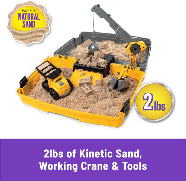 Kinetic Sand, Construction Site Folding Sandbox with 2Lbs Play Sand & Toy Truck,
