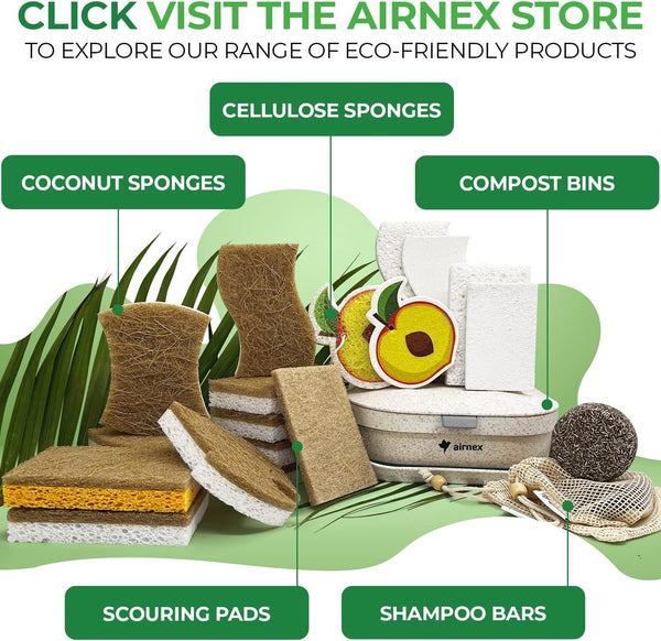 AIRNEX Natural Kitchen Sponges (12 Pack) - Biodegradable Cellulose & Coconut Scrubber Dish Sponge for Kitchen - Eco-Friendly, Non Scratch,