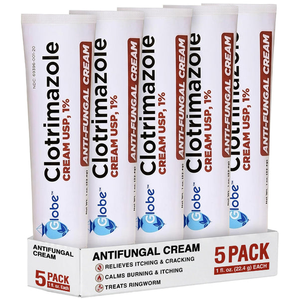 Globe Clotrimazole Antifungal Cream 1% USP (1 oz), Anti Fungal Treatment, Relieves Itching, Burning, Cracking and Scaling Associated Athletes