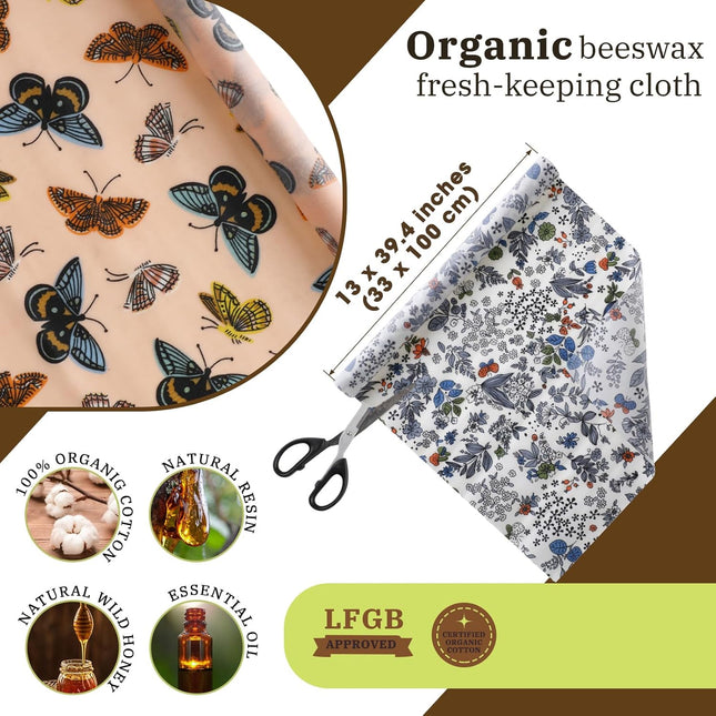 Moukeren 3 Rolls Beeswax Wraps for Food Assorted Organic Cotton Reusable Beeswax