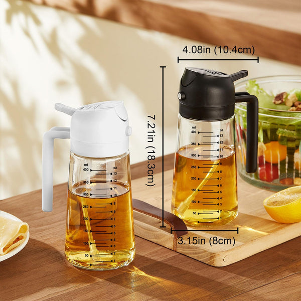 TrendPlain 16oz/470ml Glass Olive Oil Sprayer for Cooking – 2 in 1 Olive Oil Dispenser Bottle for Kitchen Gadgets and Air Fryer Accessories,