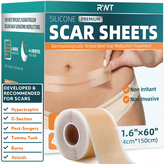 Silicone Scar Sheets, Silicone Scar Tape for Surgical Scars - 60" X 1.6" Roll - 
