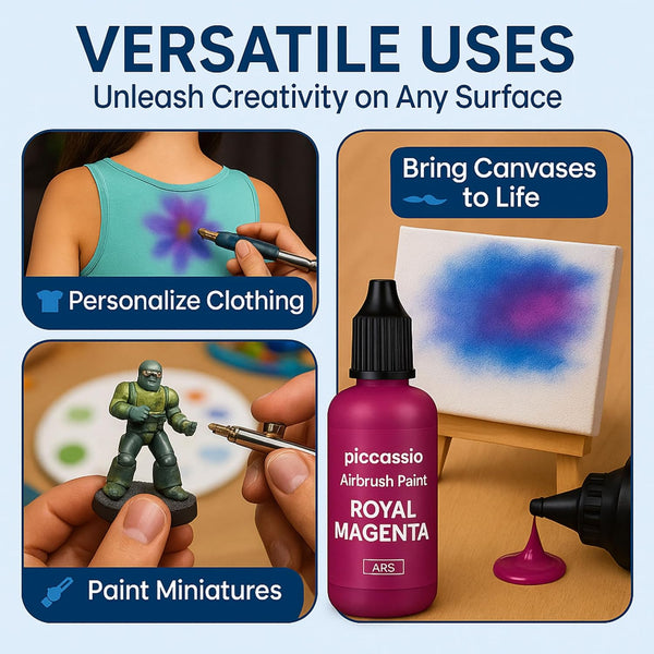 Airbrush Paint, 30 Water-Based, Quick-Drying Colors for Artists & Beginners, Ideal for Wood, Ceramic, Paper, Plaster, Canvas, Plastic (30