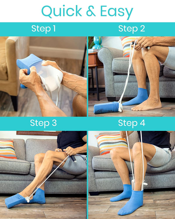 Vive Sock Aid - Easy On and Off Stocking Slider - Donner Pulling Assist Device - Sock Helper Aide Tool - Puller for Elderly, Senior, Pregnant,